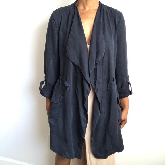 Zara Parka Jacket Navy Blue Draped Lagenlook Womens Small - Picture 2 of 10